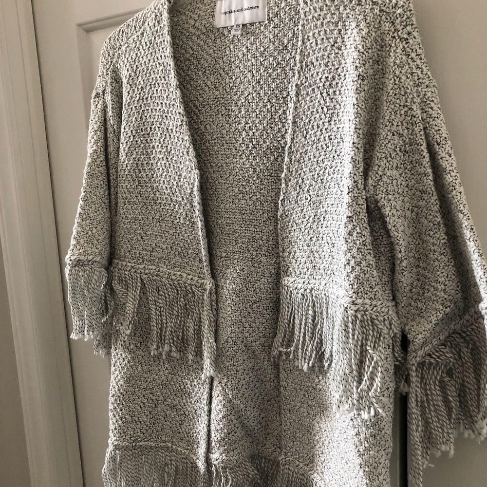 Cupcakes and Cashmere Fringed Sweater Jacket, Size XS